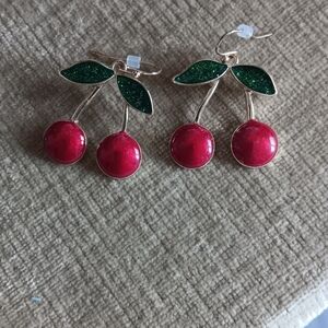 Cherry Drop Gold Tone Earrings